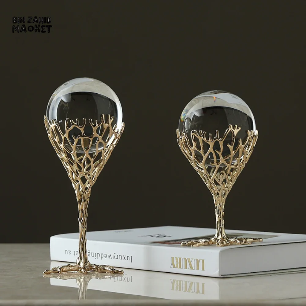 LUXURY HOME DECOR – 2 PIECE PURE COPPER CRYSTAL BALL HANDMADE MODERN LIVING ROOM ACCESSORY - Image 4