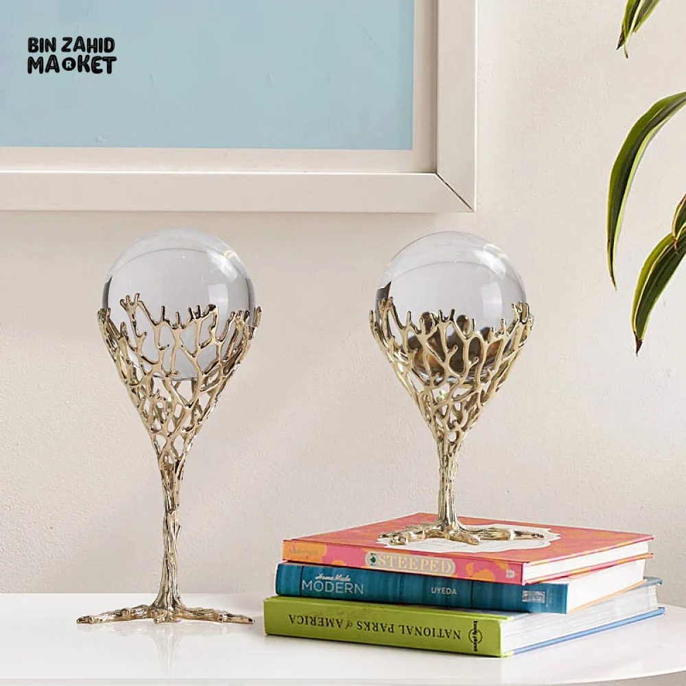 LUXURY HOME DECOR – 2 PIECE PURE COPPER CRYSTAL BALL HANDMADE MODERN LIVING ROOM ACCESSORY - Image 5