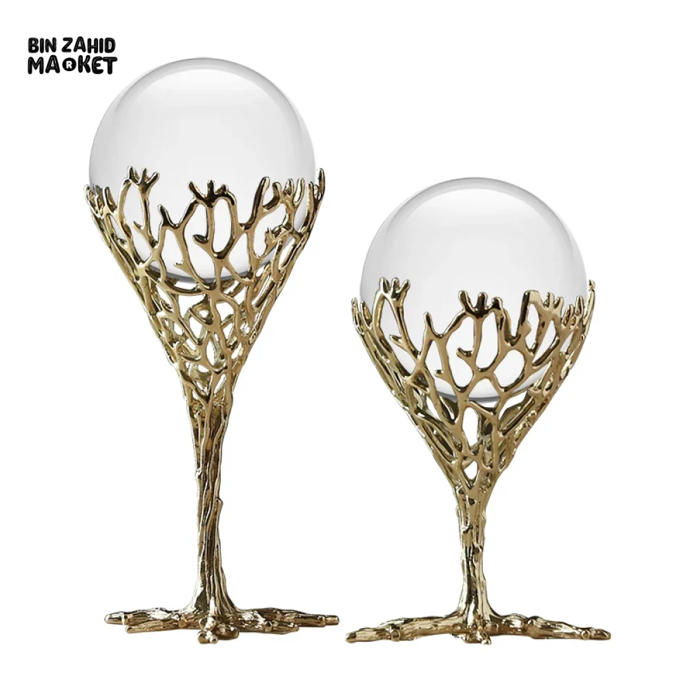 LUXURY HOME DECOR – 2 PIECE PURE COPPER CRYSTAL BALL HANDMADE MODERN LIVING ROOM ACCESSORY - Image 6