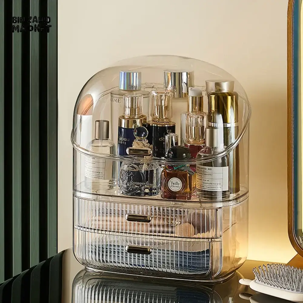 LUXURY HOUSEHOLD COSMETIC STORAGE BOX – DUSTPROOF LIPSTICK ORGANIZER SKINCARE PRODUCT RACK WITH LID MAKEUP & PERFUME STORAGE BOX