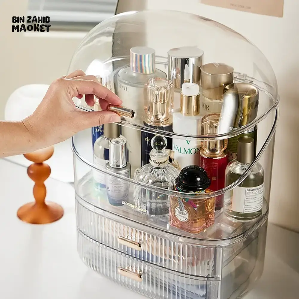 LUXURY HOUSEHOLD COSMETIC STORAGE BOX – DUSTPROOF LIPSTICK ORGANIZER SKINCARE PRODUCT RACK WITH LID MAKEUP & PERFUME STORAGE BOX - Image 2