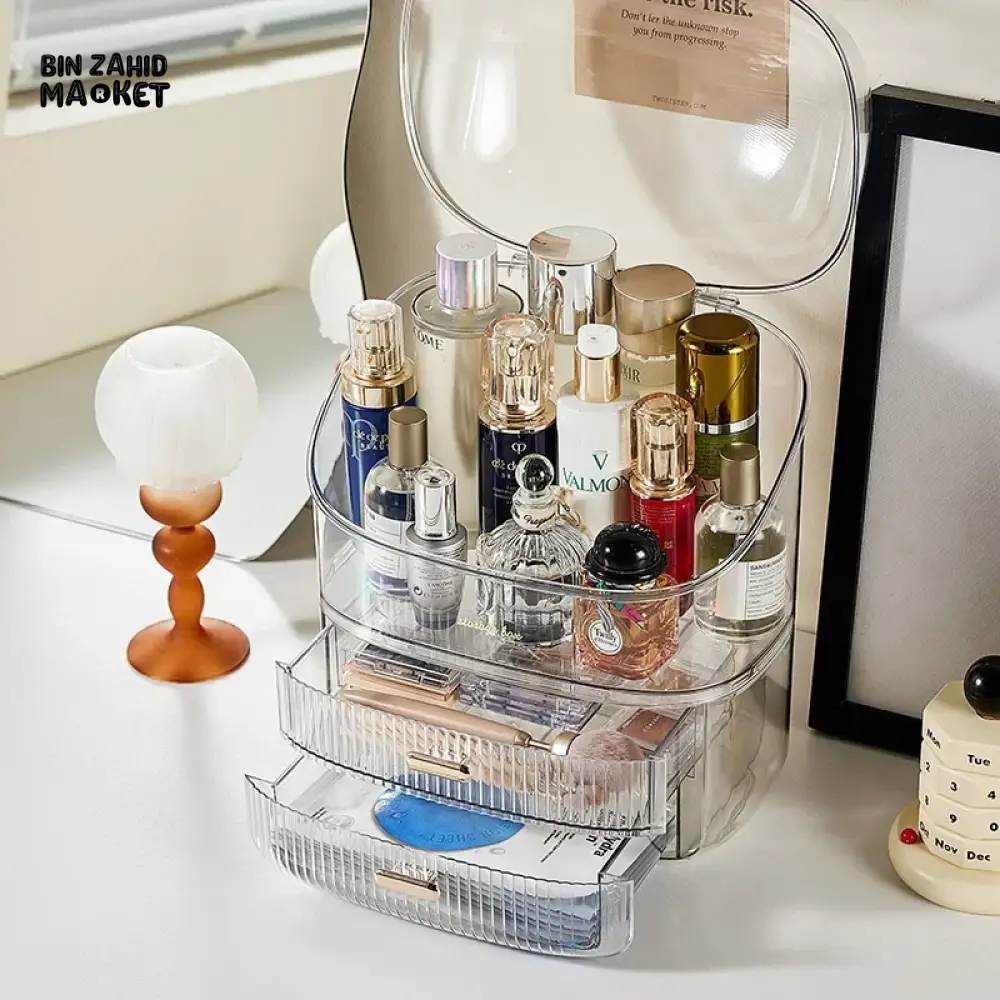 LUXURY HOUSEHOLD COSMETIC STORAGE BOX – DUSTPROOF LIPSTICK ORGANIZER SKINCARE PRODUCT RACK WITH LID MAKEUP & PERFUME STORAGE BOX - Image 3