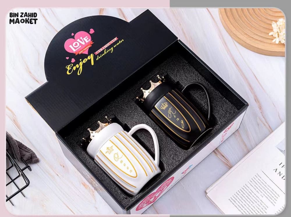 LUXURY KING & QUEEN CROWN CERAMIC MUG SET  PREMIUM COFFEE & TEA CUPS - Image 2