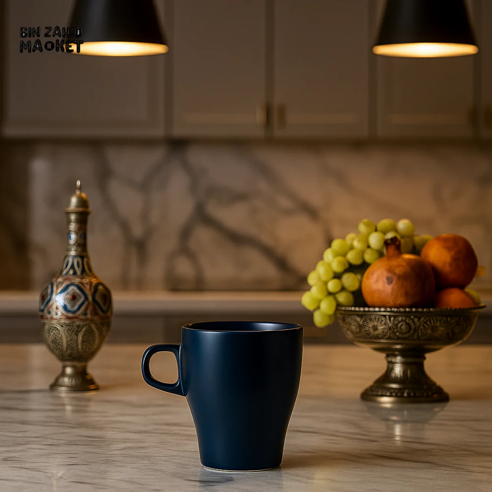 LUXURY NAVY BLUE CERAMIC MUG – ELEGANT MARBLE KITCHEN CUP EMA-01