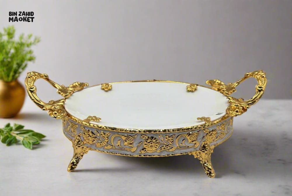 LUXURY OVAL SERVING PLATTER WITH GOLDEN BASE – 9.5 - Image 2