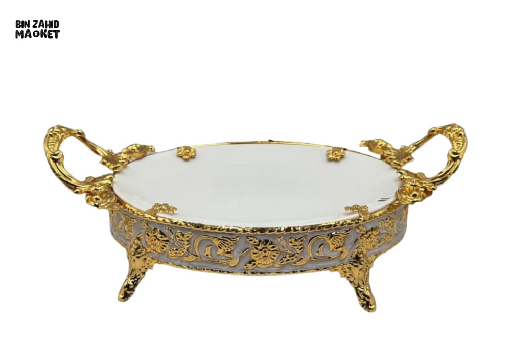 LUXURY OVAL SERVING PLATTER WITH GOLDEN BASE – 9.5 - Image 3