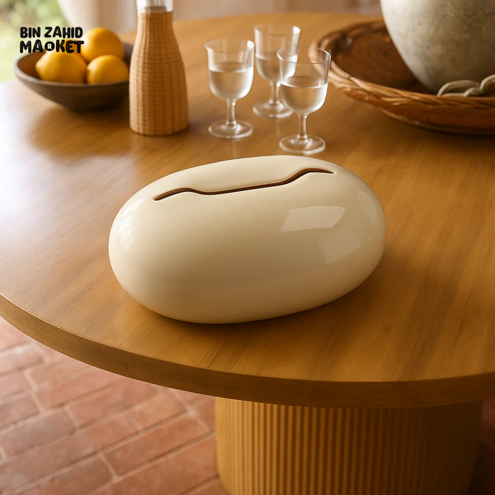 LUXURY PEBBLE SHAPE TISSUE BOX HOLDER – EXTENDABLE LIVING ROOM ORGANIZER - WHITE