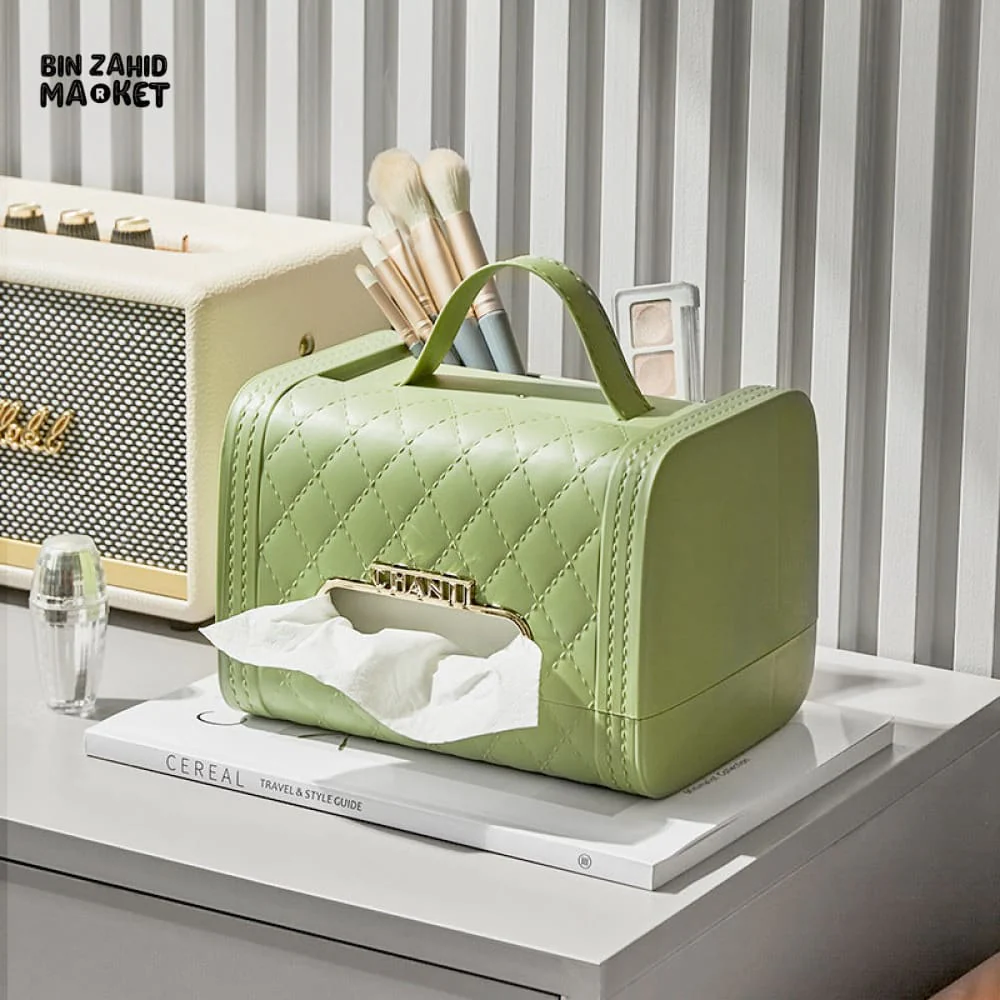 LUXURY QUILTED TISSUE BOX WITH HANDLE – ELEGANT TABLETOP ORGANIZER FOR VILLA INTERIORS - Image 3