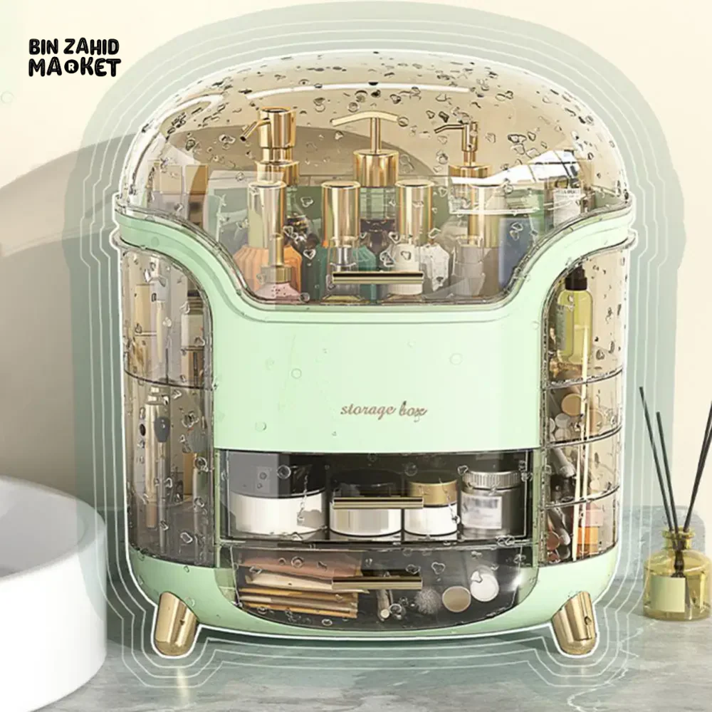 LUXURY ROTATING COSMETIC ORGANIZER 360° MAKEUP STORAGE BOX MOISTURE-PROOF & STABLE - GREEN - Image 5