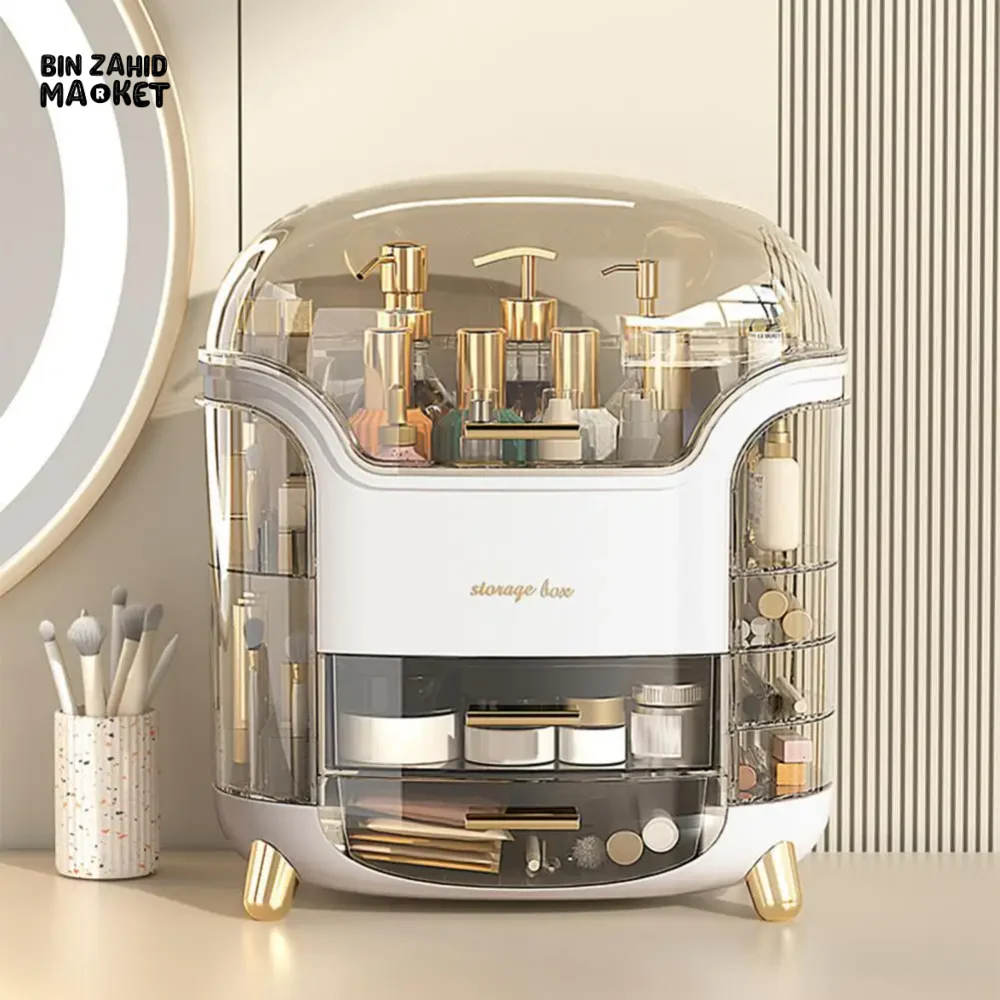 LUXURY ROTATING COSMETIC ORGANIZER 360° MAKEUP STORAGE BOX MOISTURE-PROOF & STABLE - GREEN - Image 6