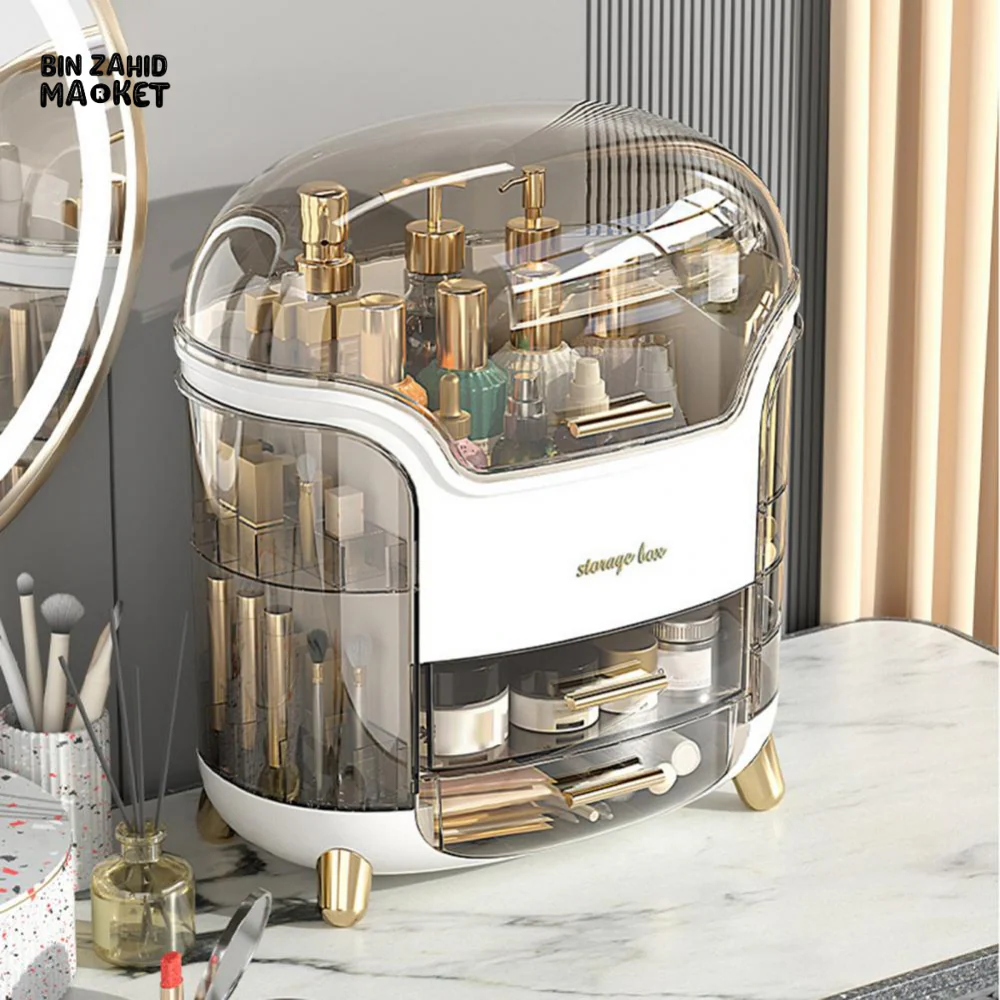 LUXURY ROTATING COSMETIC ORGANIZER 360° MAKEUP STORAGE BOX MOISTURE-PROOF & STABLE - WHITE - Image 2