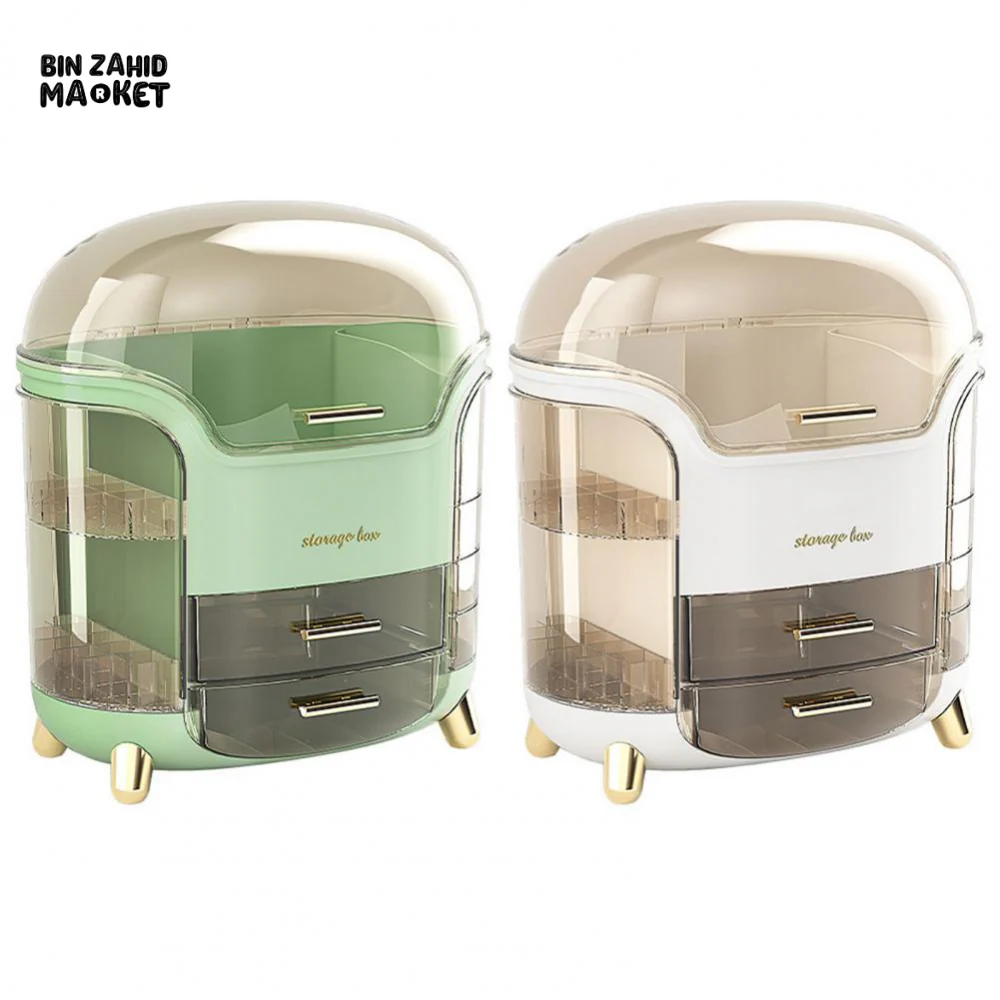 LUXURY ROTATING COSMETIC ORGANIZER 360° MAKEUP STORAGE BOX MOISTURE-PROOF & STABLE - WHITE - Image 3