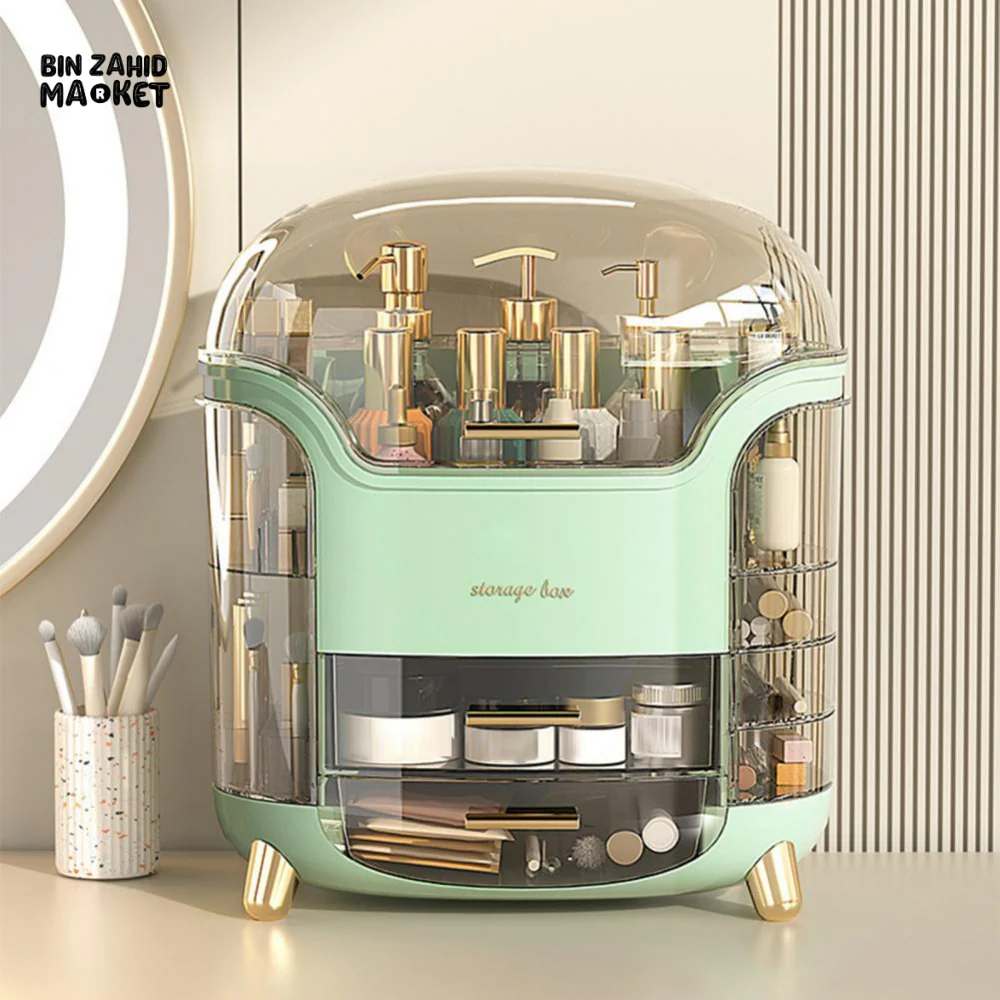 LUXURY ROTATING COSMETIC ORGANIZER 360° MAKEUP STORAGE BOX MOISTURE-PROOF & STABLE - WHITE - Image 6