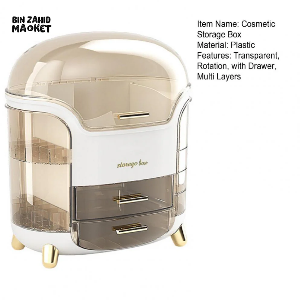 LUXURY ROTATING COSMETIC ORGANIZER 360° MAKEUP STORAGE BOX MOISTURE-PROOF & STABLE - WHITE - Image 8