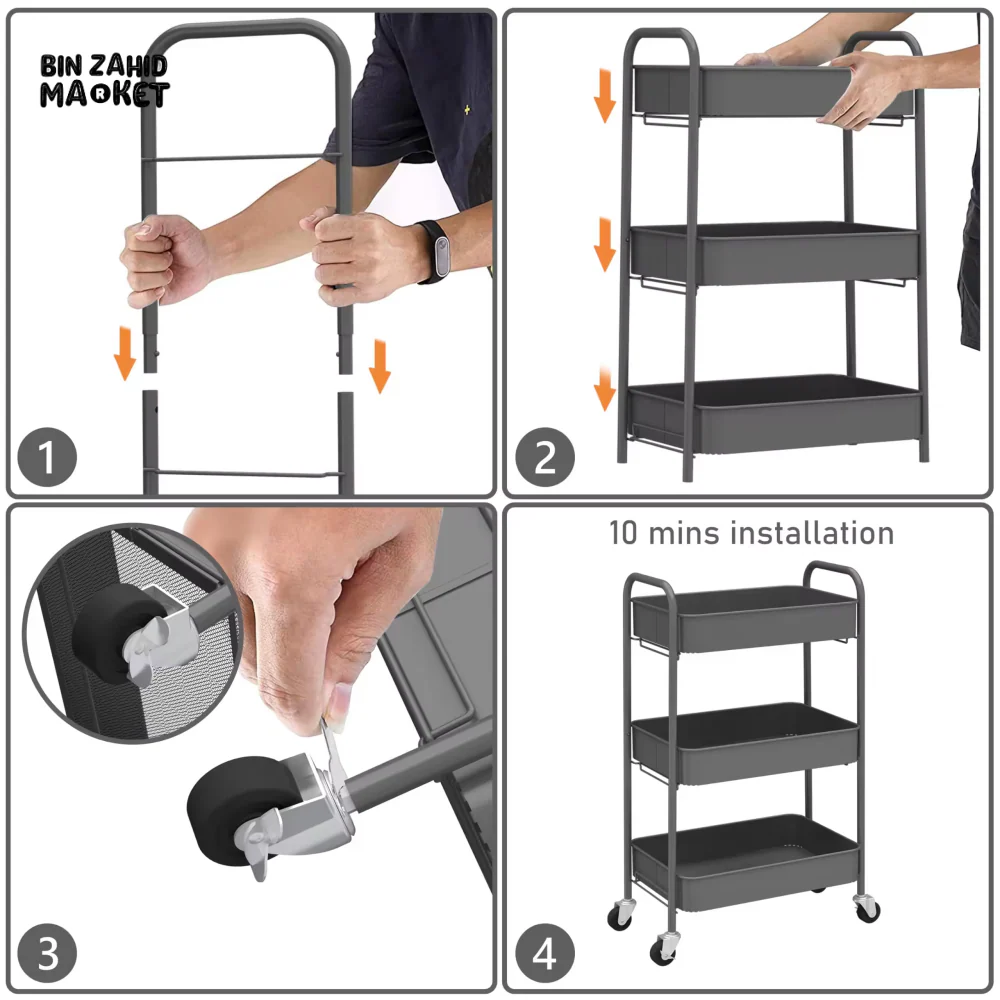 LUXURY SPACE-SAVING ROLLING RACK – 3-TIER SLIDE-OUT TROLLEY FOR KITCHEN BATH & LAUNDRY - Image 12