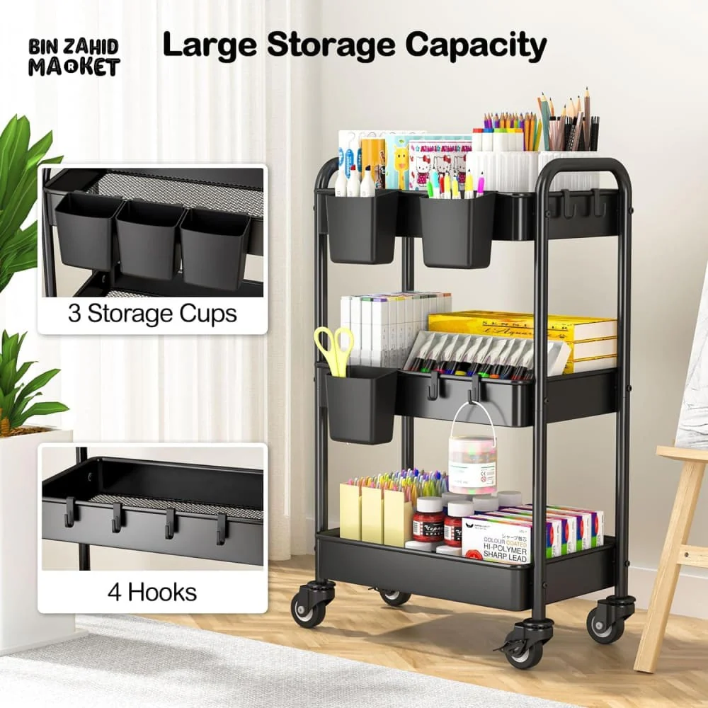 LUXURY SPACE-SAVING ROLLING RACK – 3-TIER SLIDE-OUT TROLLEY FOR KITCHEN BATH & LAUNDRY - Image 8