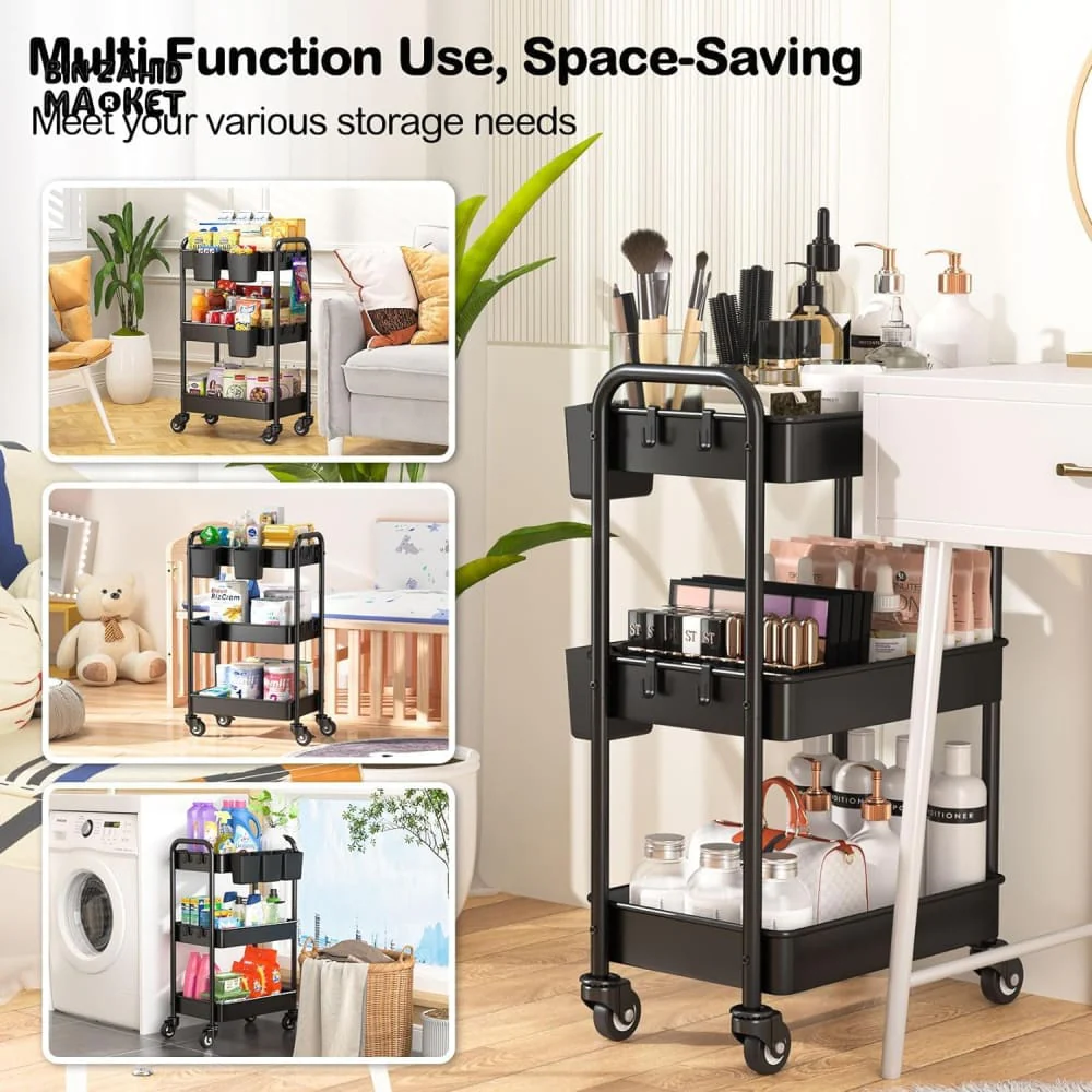 LUXURY SPACE-SAVING ROLLING RACK – 3-TIER SLIDE-OUT TROLLEY FOR KITCHEN BATH & LAUNDRY - Image 9