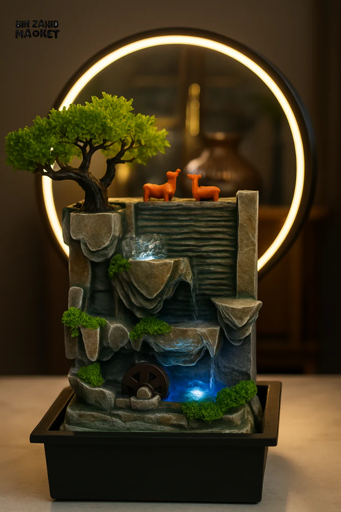 LUXURY TABLE FOUNTAIN – MINI WATERFALL WITH LED AND BONSAI TREE - Image 2