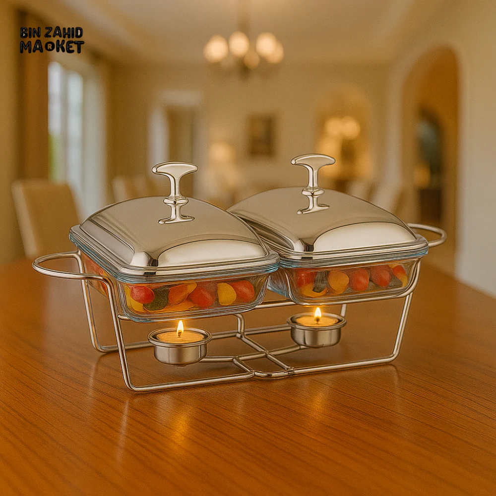 LUXURY VILLA RECTANGULAR 2-IN-1 BUFFET BURNER DISH WITH STAINLESS STEEL STAND - EB-1444