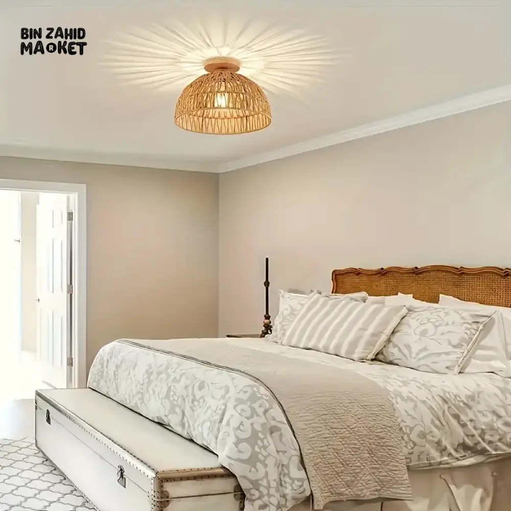 LUXURY WOVEN RATTAN CEILING LIGHT - HANDCRAFTED CHANDELIER FOR HOME & CAFE - Image 2