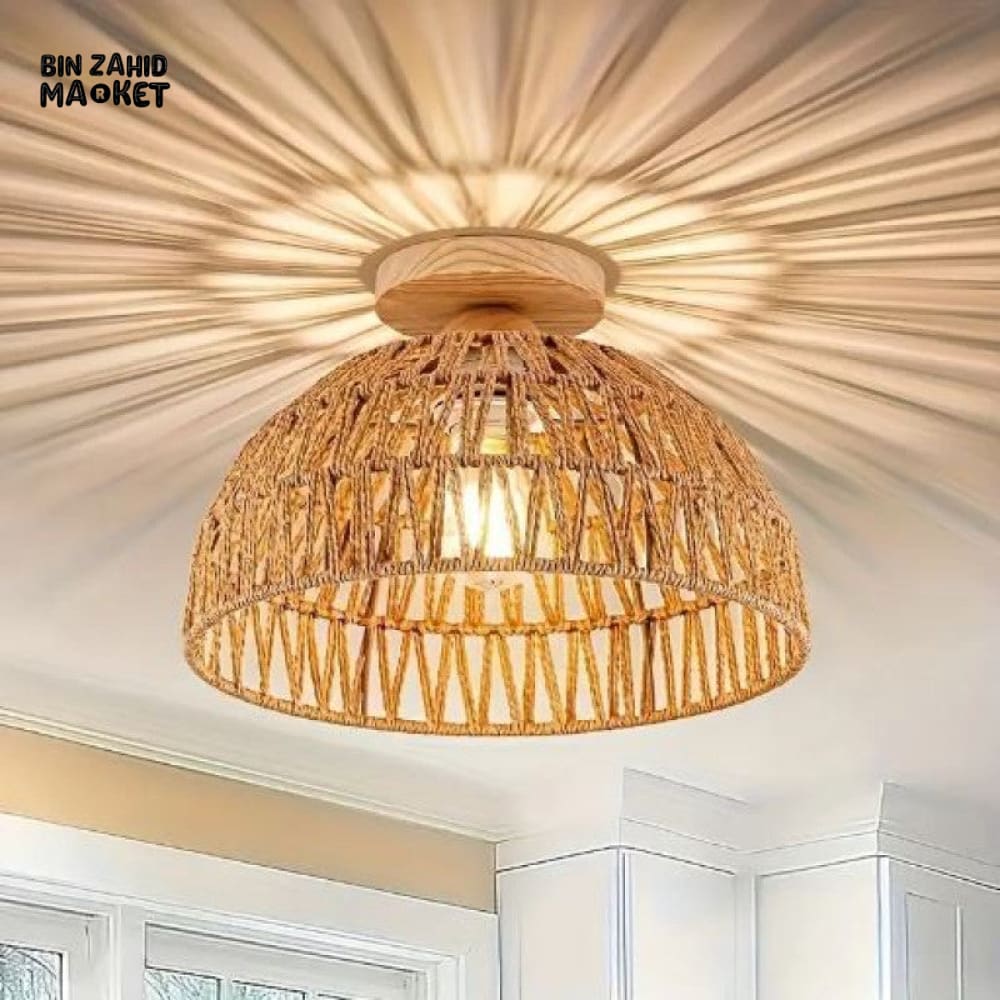 LUXURY WOVEN RATTAN CEILING LIGHT - HANDCRAFTED CHANDELIER FOR HOME & CAFE - Image 6