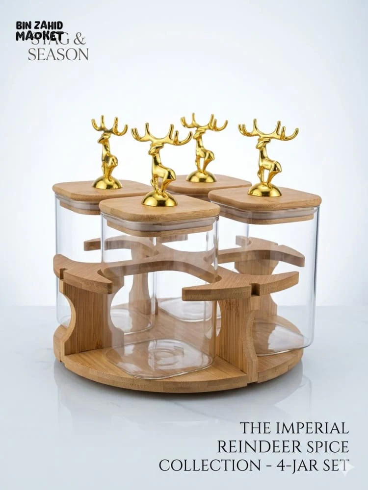 MAJESTIC REINDEER GLASS JARS SET - 4 PIECES ROTATING - Image 2