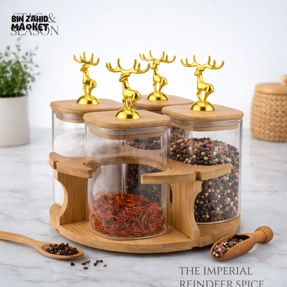MAJESTIC REINDEER GLASS JARS SET - 4 PIECES ROTATING - Image 3