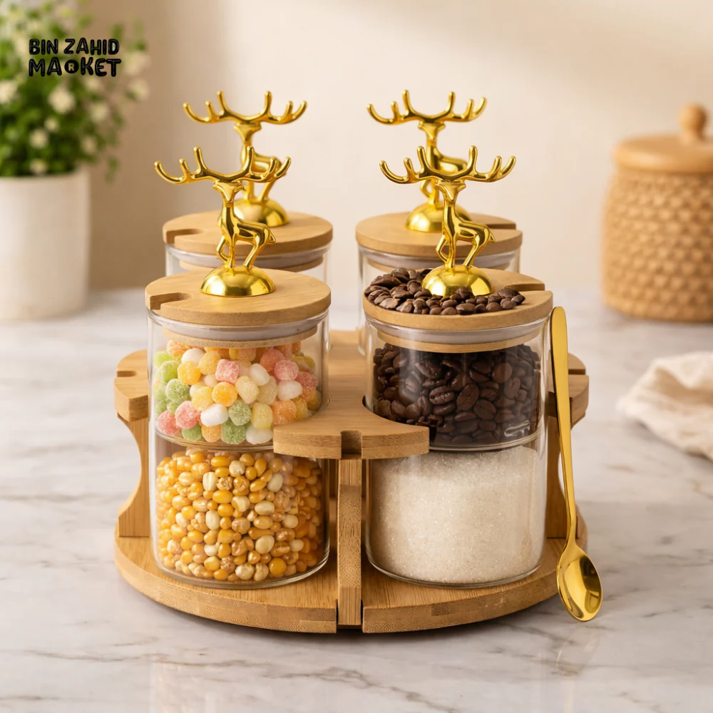 MAJESTIC REINDEER GLASS JARS SET - 4 PIECES ROUND