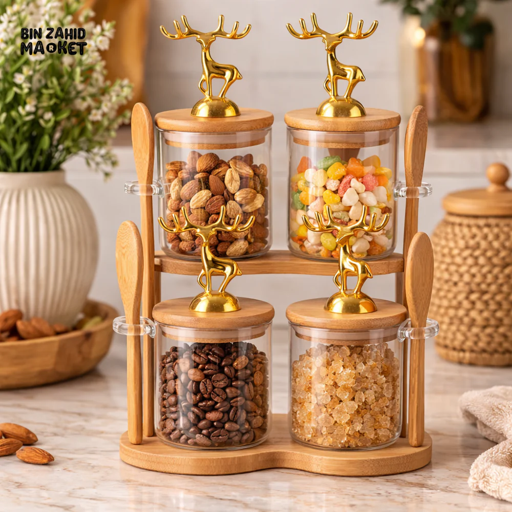 MAJESTIC REINDEER GLASS JARS SET - 4 PIECES STAIRS