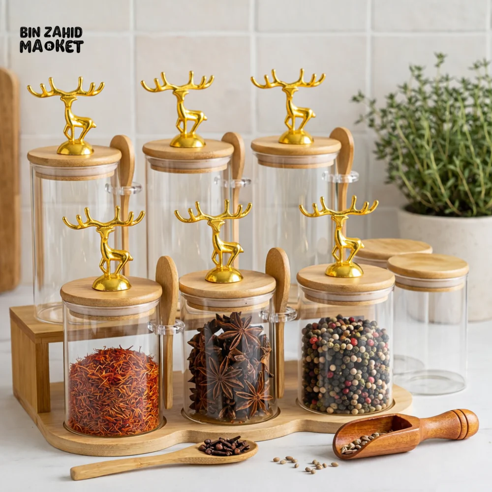 MAJESTIC REINDEER GLASS JARS SET - 6 PIECES STAIRS