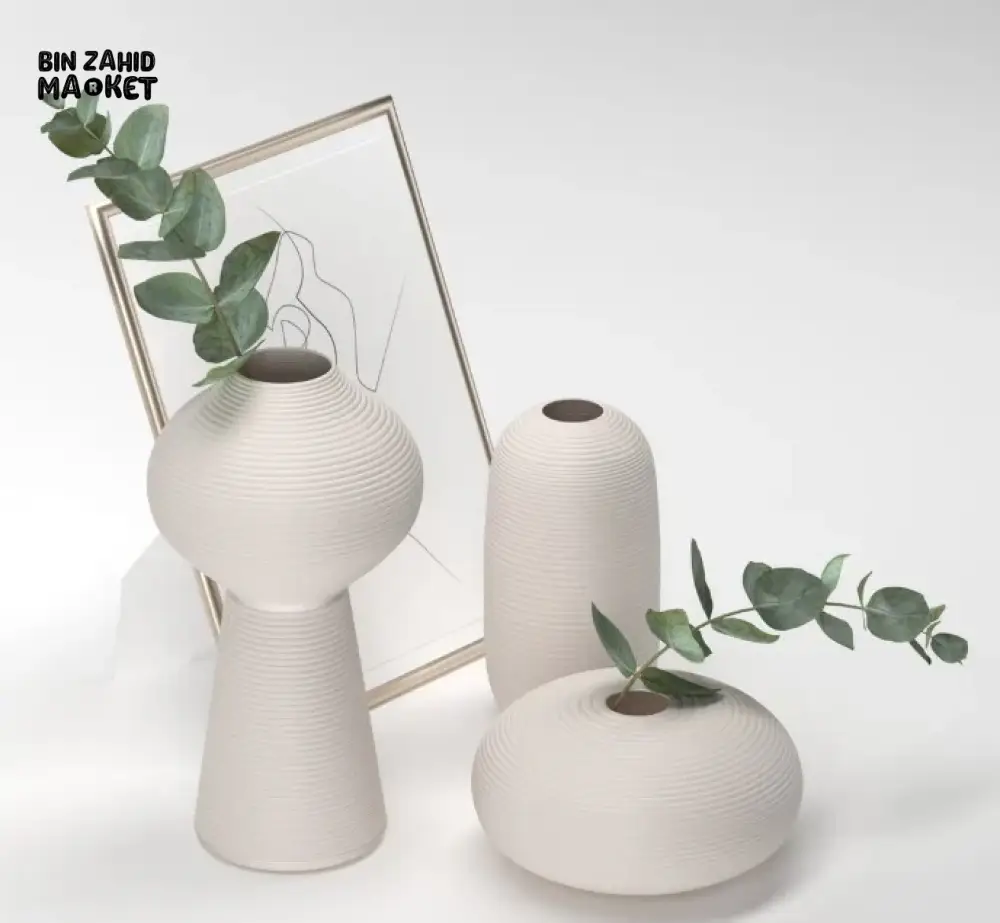 MINIMALIST HANDMADE ZEN VASE WHITE CERAMIC ART DECOR - Image 2