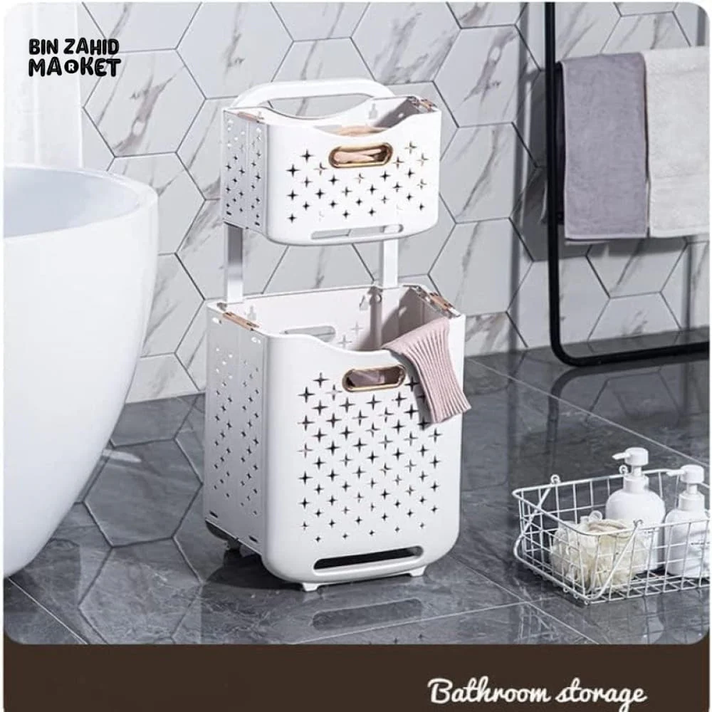 MODERN 2-TIERS BASKETS WITH WHEEL STORAGE CART - Image 3
