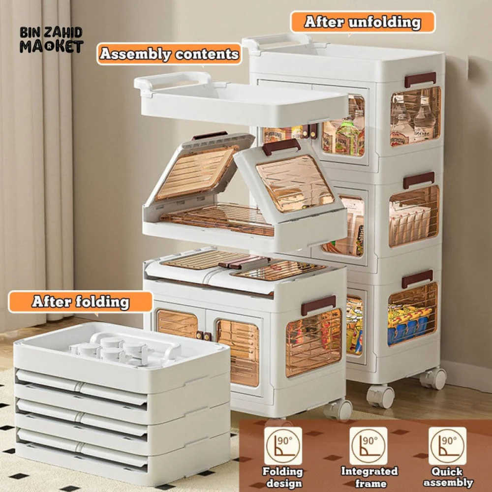 MODERN 3-TIERS STORAGE CABINET WITH MOVEABLE WHEELS - Image 2