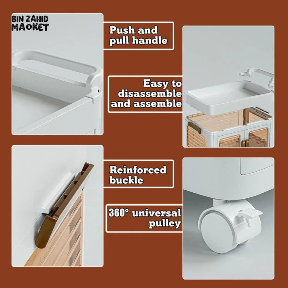 MODERN 3-TIERS STORAGE CABINET WITH MOVEABLE WHEELS - Image 3