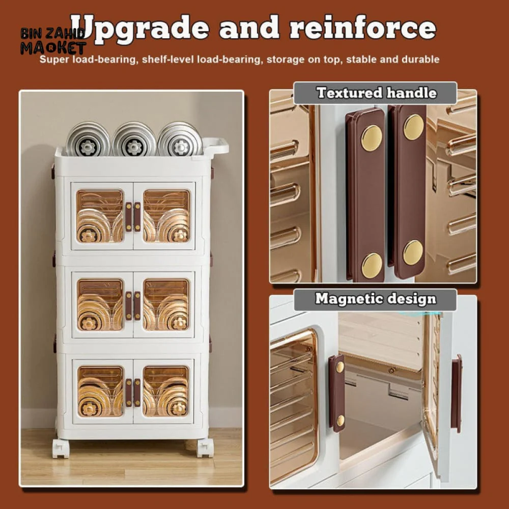 MODERN 3-TIERS STORAGE CABINET WITH MOVEABLE WHEELS - Image 4