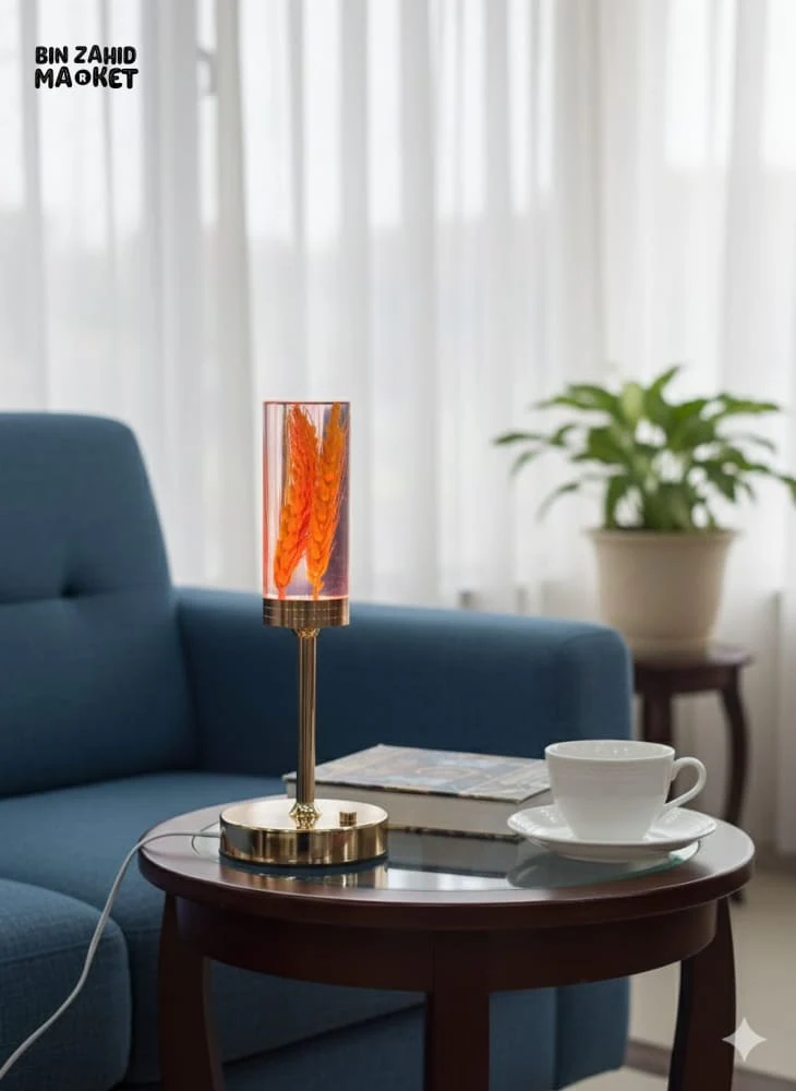MODERN AMBIENT TABLE LIGHT – CYLINDER GLASS WITH DRIED WHEAT - Image 2
