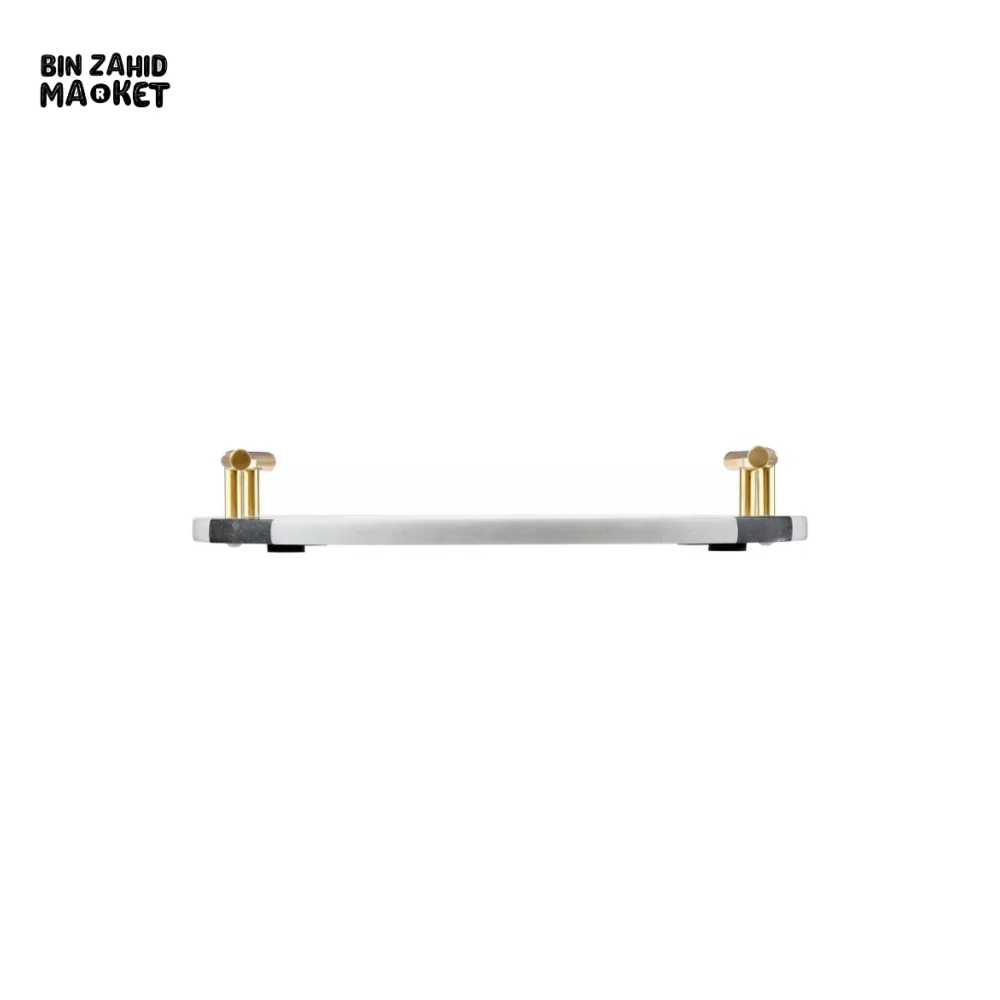 MODERN B&W MARBLE GRANITE TRAY WITH GOLD HANDLE - Image 3