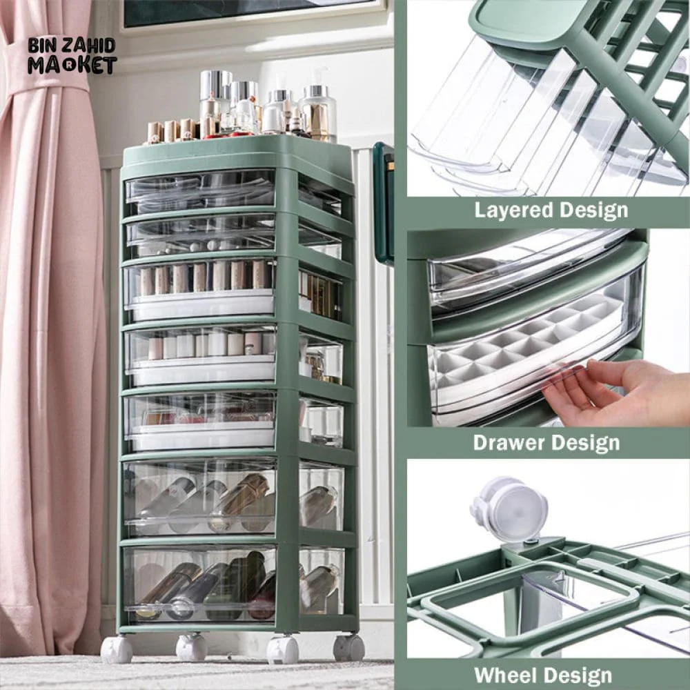 MODERN COSMETIC & MAKEUP ORGAZNIZER CART WITH HANDLE & LOCKABLE WHEELS - Image 5