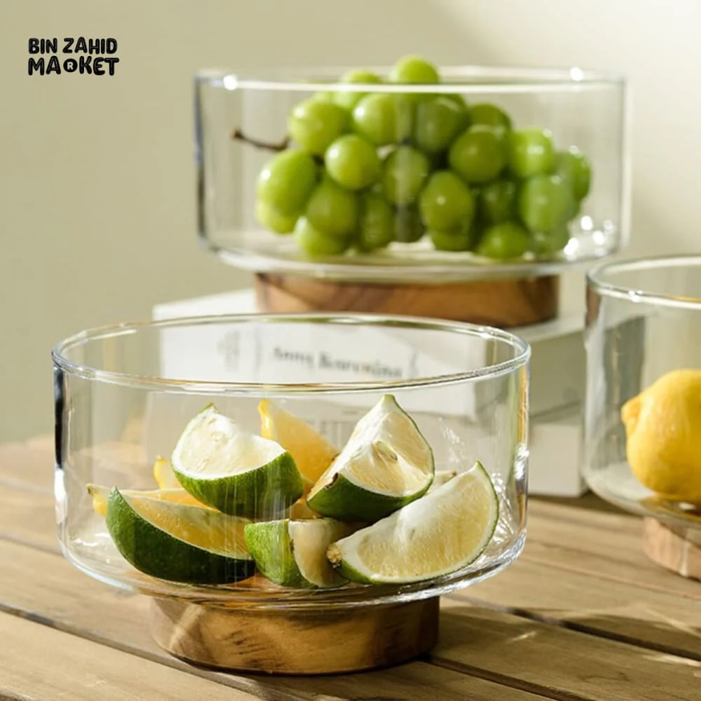 MODERN GLASS BOWL WITH PREMIUM WOODEN BASE - Image 3