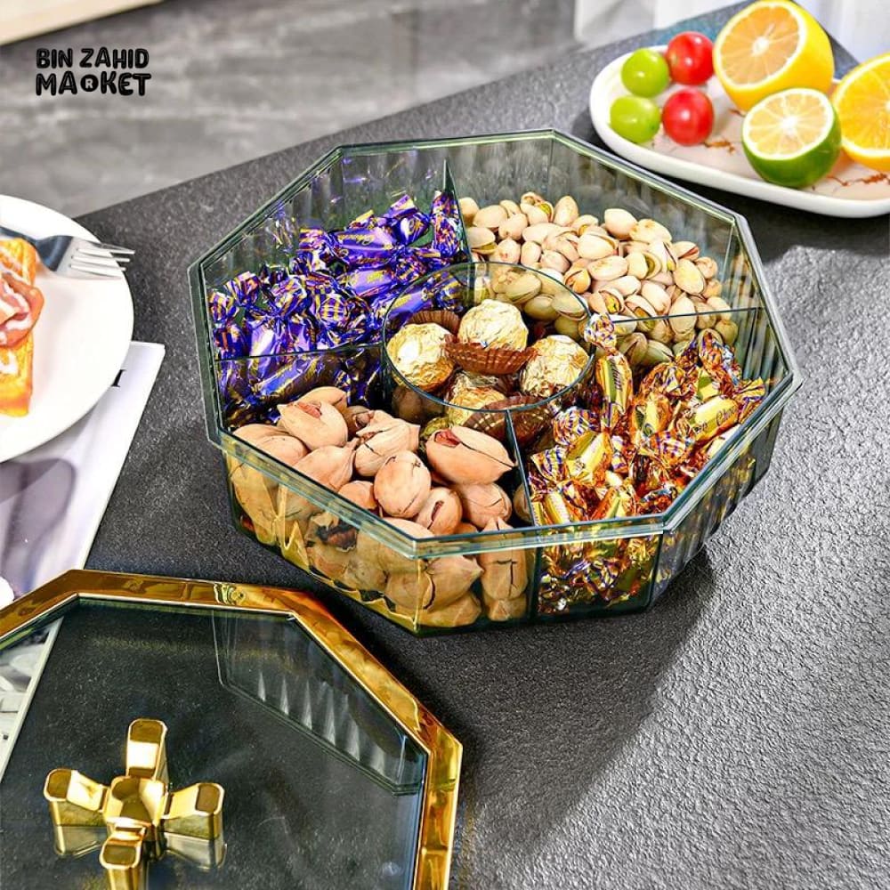 MODERN HEXAGON SNACK & DRY FRUIT ORGANIZER – GOLD LID LUXURY SERVING BOX - Image 2
