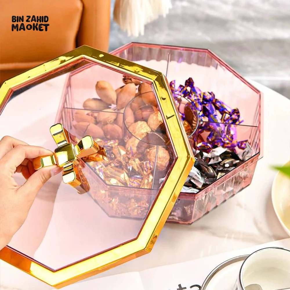 MODERN HEXAGON SNACK & DRY FRUIT ORGANIZER – GOLD LID LUXURY SERVING BOX - Image 3