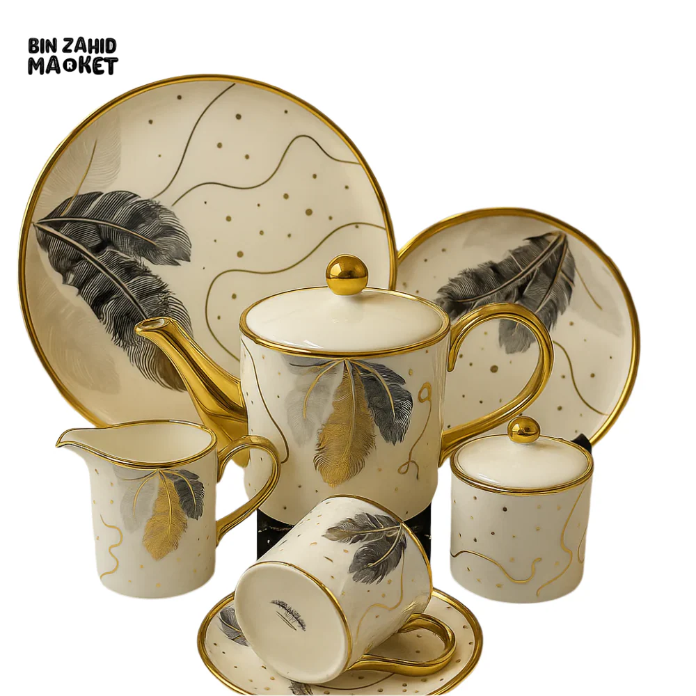 MODERN PRINTED 24 PIECES BONE CHINA TEA SET – LUXURY TEA CUP & SAUCER SET - 2806-002 - Image 2