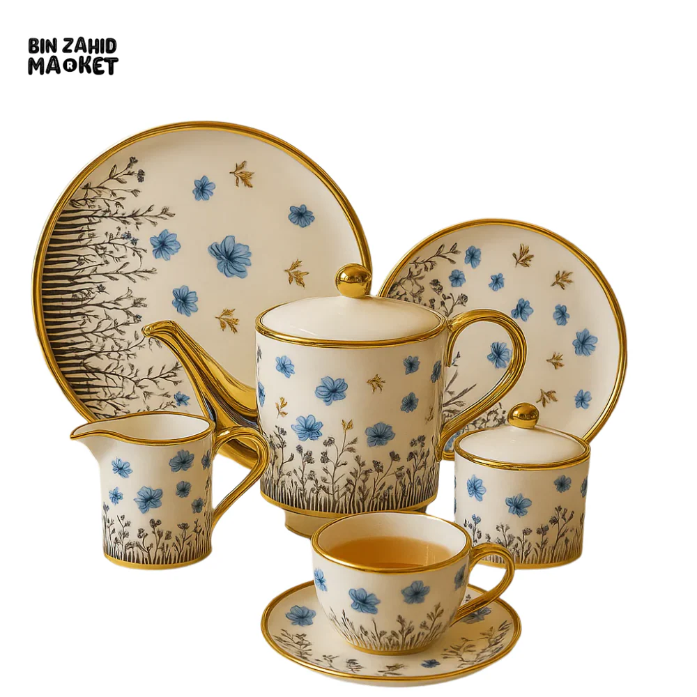 MODERN PRINTED 24 PIECES BONE CHINA TEA SET – LUXURY TEA CUP & SAUCER SET - 2806-003 - Image 2