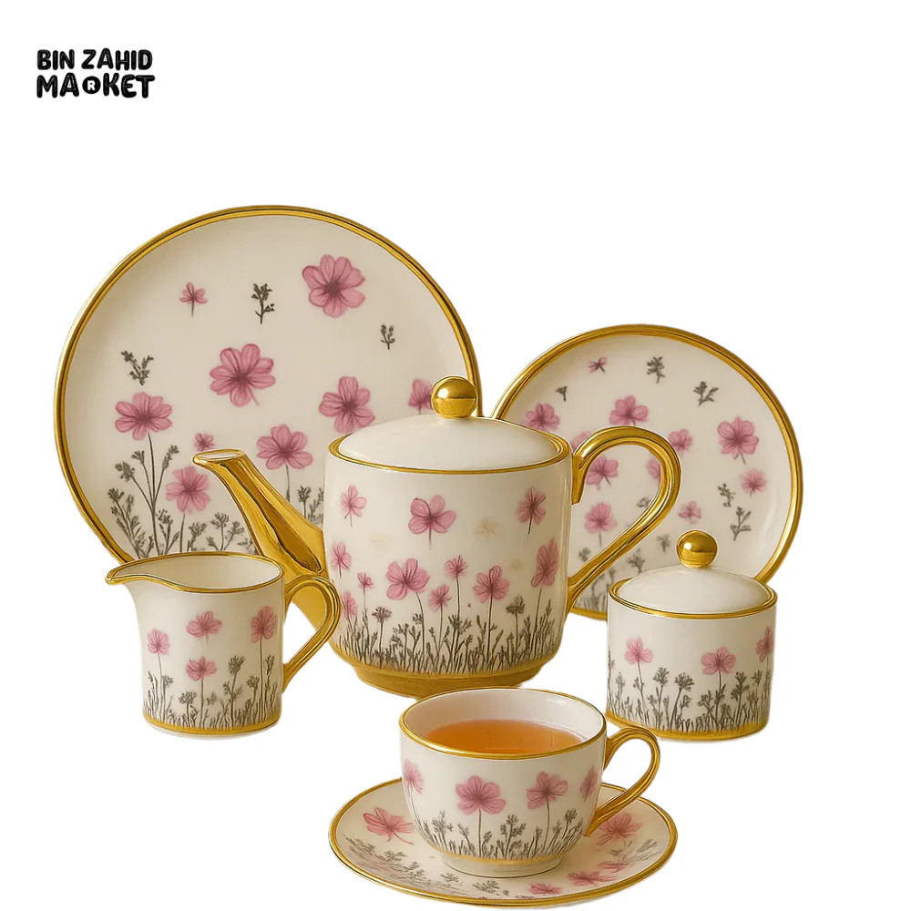 MODERN PRINTED 24 PIECES BONE CHINA TEA SET – LUXURY TEA CUP & SAUCER SET - 2806-004 - Image 2