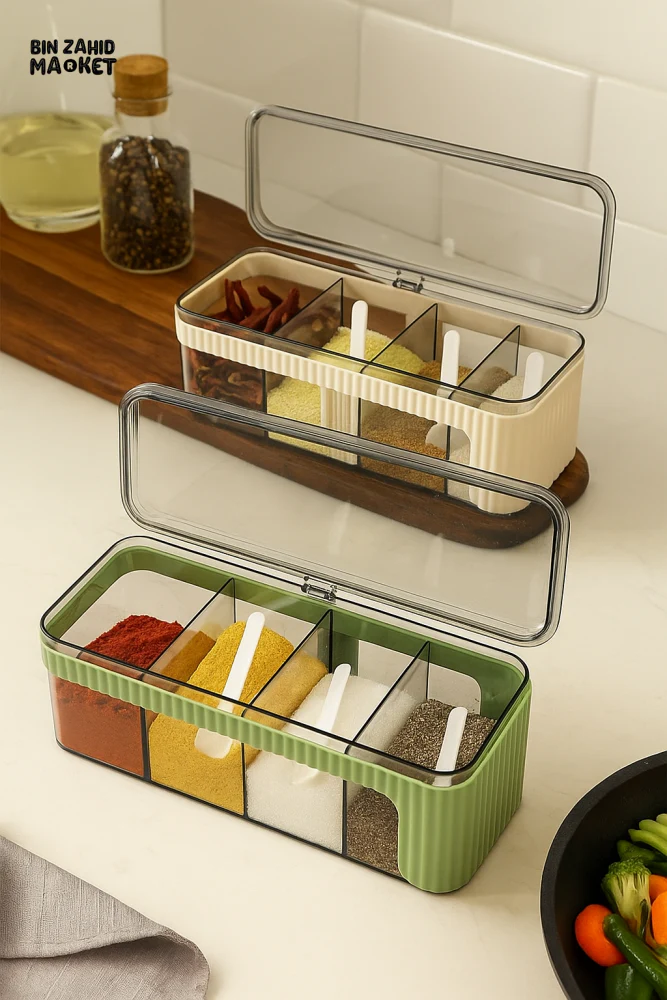 MODERN SPICE STORAGE BOX – MULTI-SECTION CONDIMENT JAR SET WITH TRANSPARENT LID - Image 2