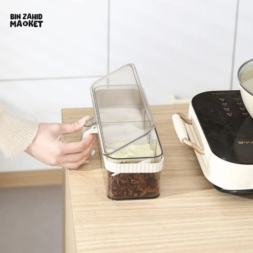 MODERN SPICE STORAGE BOX – MULTI-SECTION CONDIMENT JAR SET WITH TRANSPARENT LID - Image 3