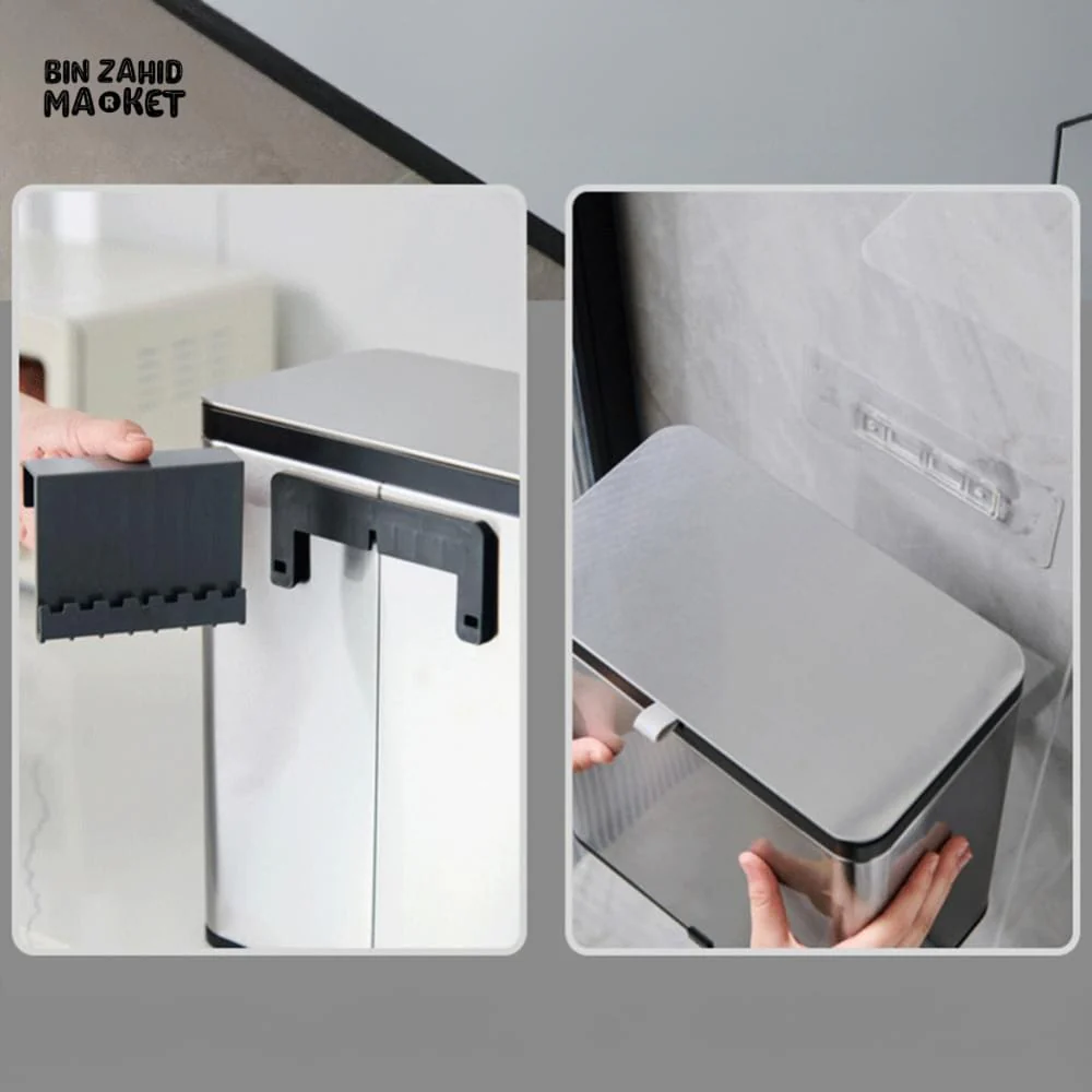 MODERN STAINLESS STEEL HANGING KITCHEN TRASH CAN – WALL & CABINET MOUNT COMPOST BIN WITH LID - Image 5