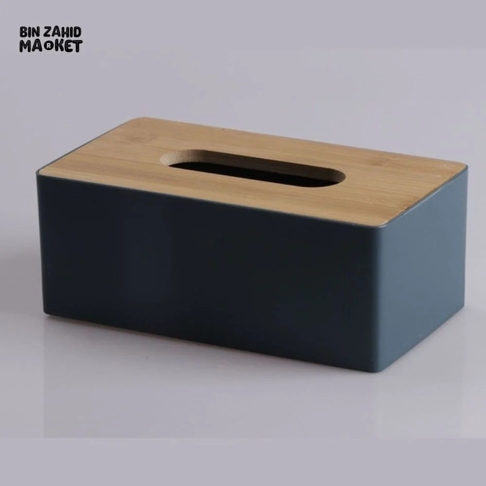 MODERN TISSUE HOLDER BLACK – DURABLE CONTAINER WITH BAMBOO LID DESKTOP PAPER BOX FOR HOME OFFICE HOTEL