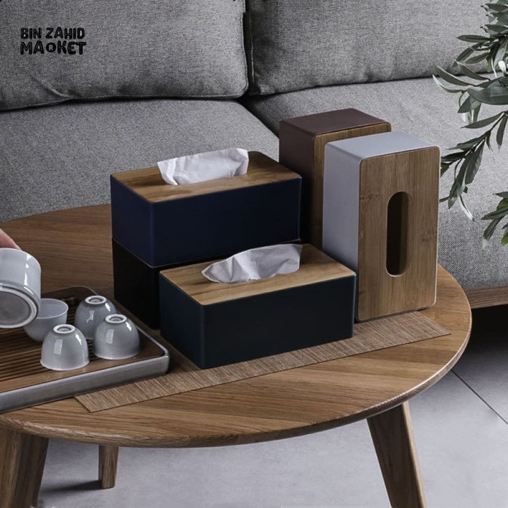 MODERN TISSUE HOLDER BLACK – DURABLE CONTAINER WITH BAMBOO LID DESKTOP PAPER BOX FOR HOME OFFICE HOTEL - Image 3
