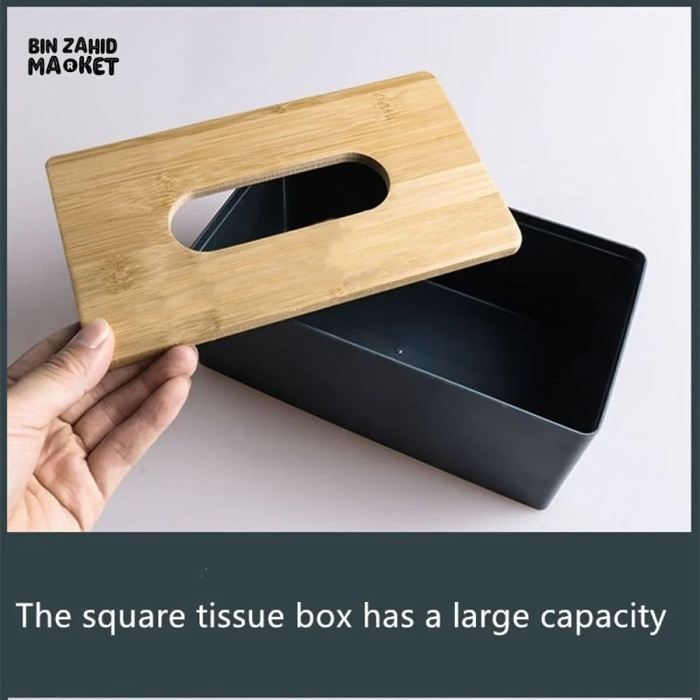 MODERN TISSUE HOLDER BLACK – DURABLE CONTAINER WITH BAMBOO LID DESKTOP PAPER BOX FOR HOME OFFICE HOTEL - Image 5